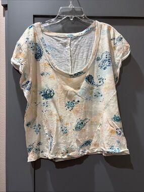 Pilcro Cream Tank Top with Blue Paisley Print NWOT